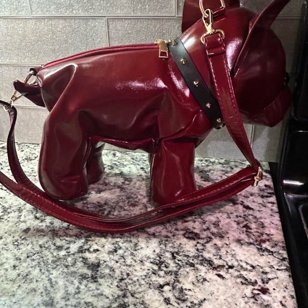 Novelty French Bulldog Crossbody Bag – Burgundy | Chic & Playful Design - Picture 3 of 9